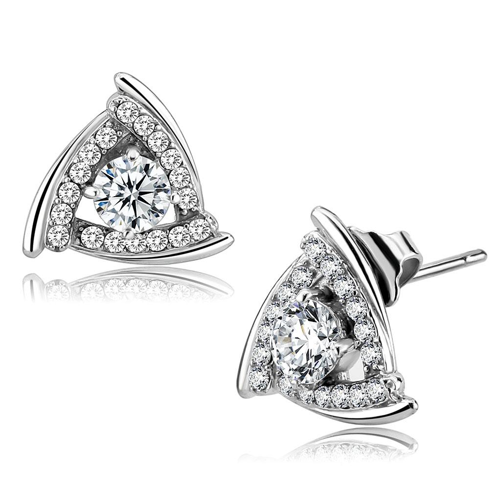 Elegant women stainless steel earrings featuring clear round cubic zirconia stones, perfect for any occasion.