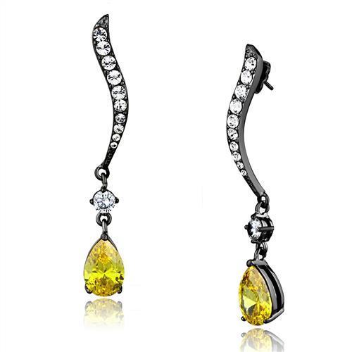 Elegant women stainless steel earrings featuring AAA grade cubic zirconia stones in IP light black finish.