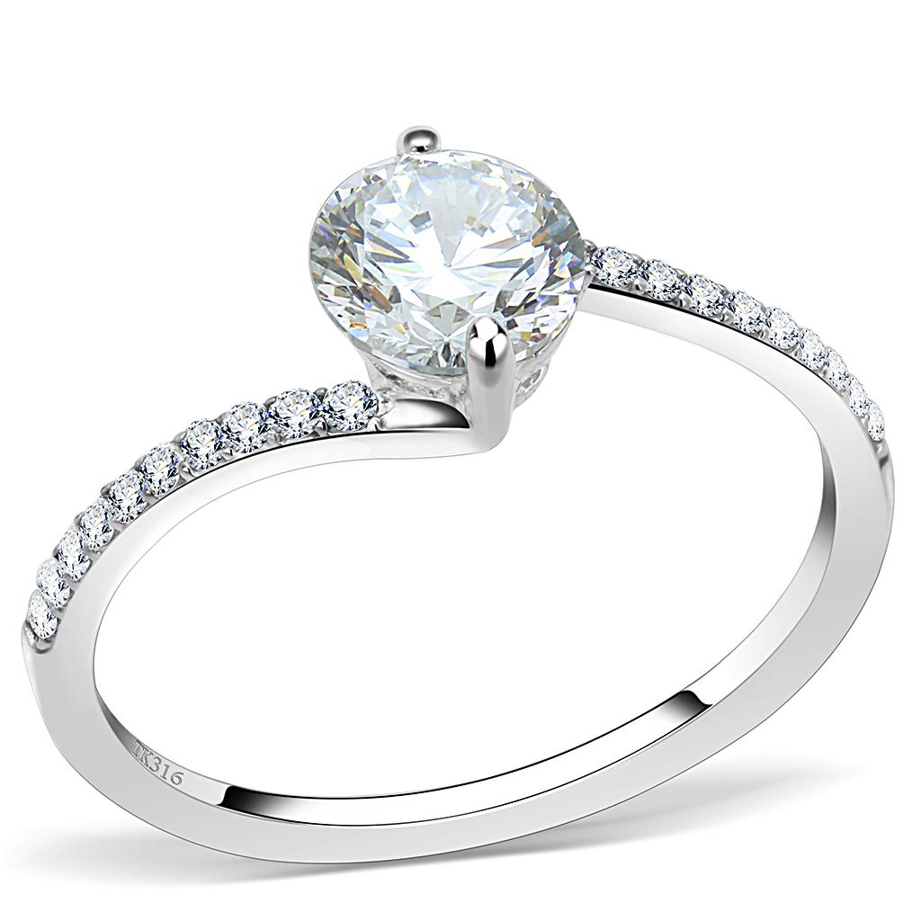 Elegant Women Stainless Steel Ring with Clear Cubic Zirconia, featuring a high-polished finish and round design.