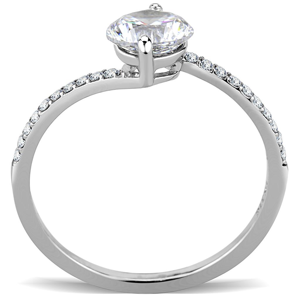 Elegant Women Stainless Steel Ring with Clear Cubic Zirconia, featuring a high-polished finish and round design.