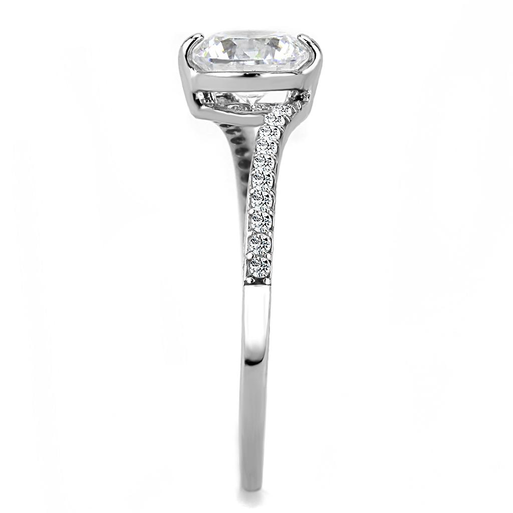 Elegant Women Stainless Steel Ring with Clear Cubic Zirconia, featuring a high-polished finish and round design.