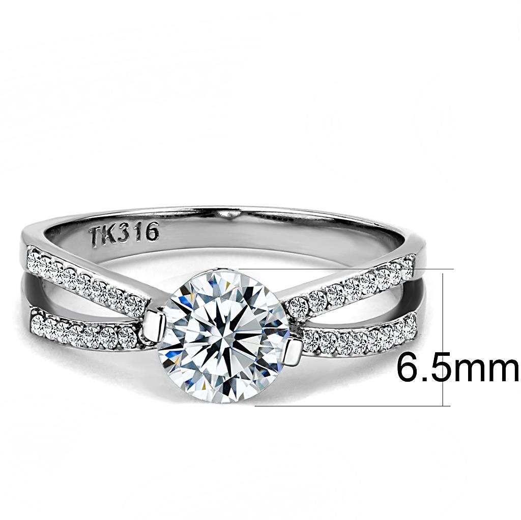 Women Stainless Steel Cubic Zirconia Ring with clear round stones, high-polished finish, elegant design.