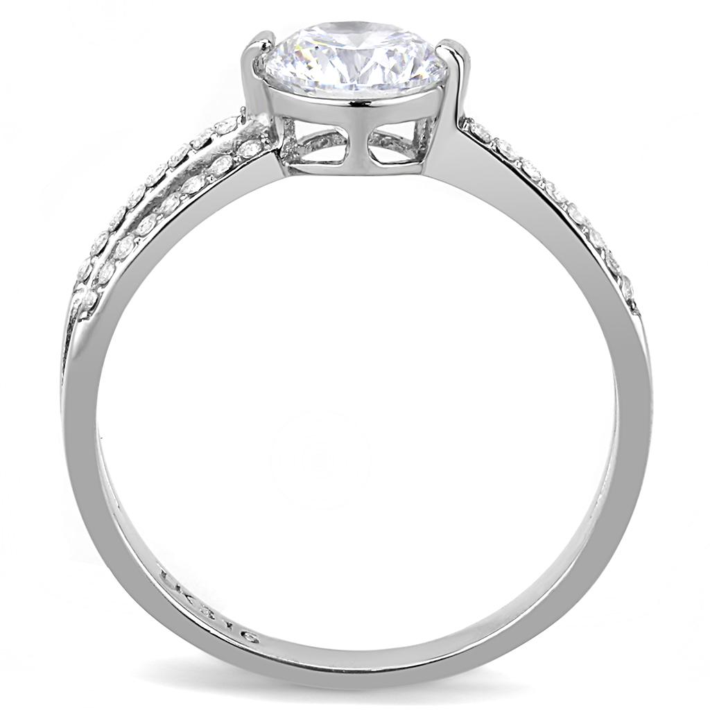 Women Stainless Steel Cubic Zirconia Ring with clear round stones, high-polished finish, elegant design.