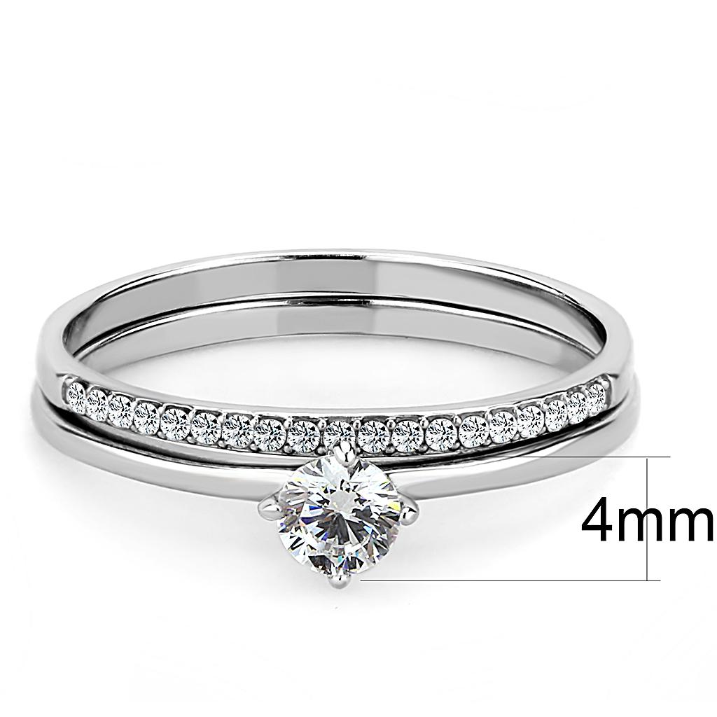 Elegant Women Stainless Steel Ring with Clear Cubic Zirconia, featuring a high-polished finish and round design.