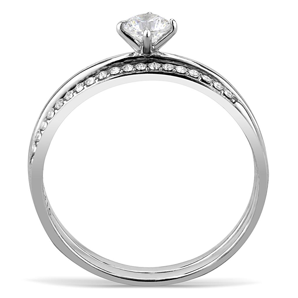 Elegant Women Stainless Steel Ring with Clear Cubic Zirconia, featuring a high-polished finish and round design.