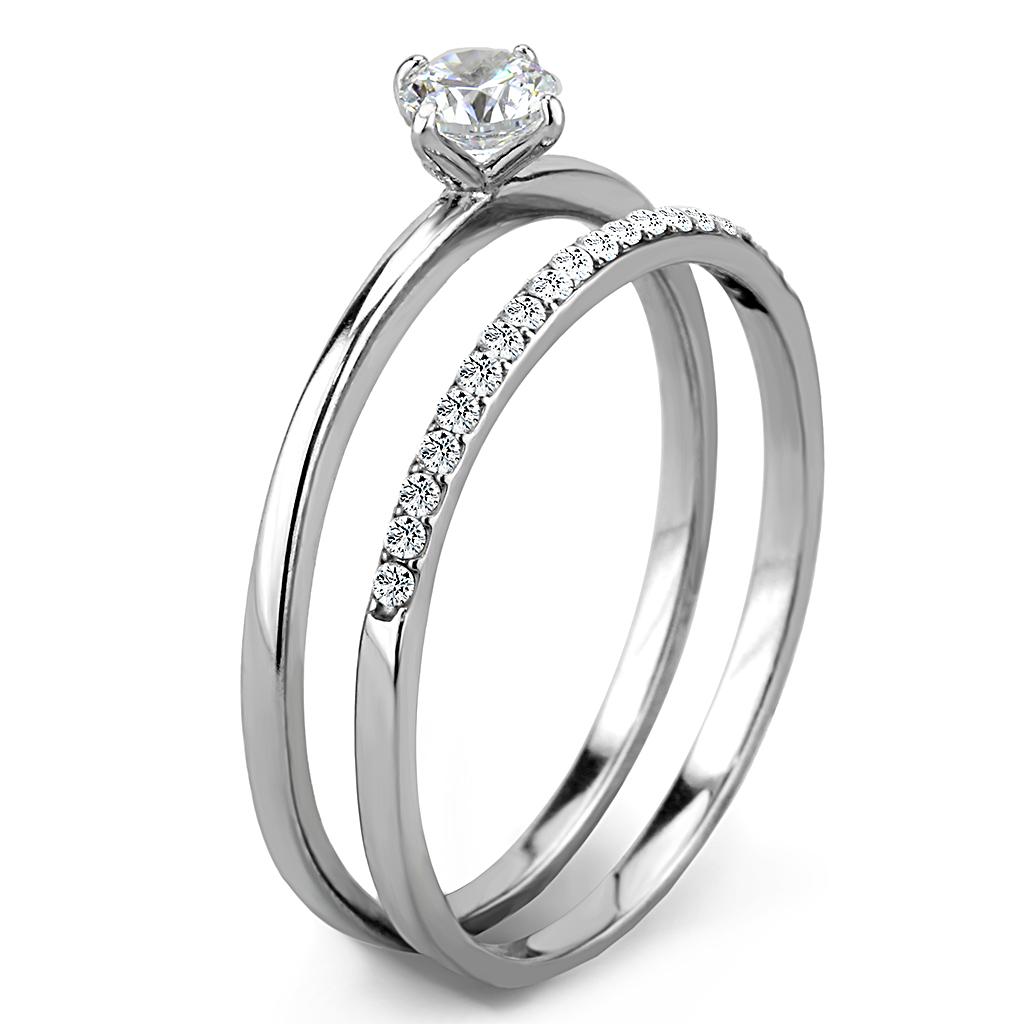 Elegant Women Stainless Steel Ring with Clear Cubic Zirconia, featuring a high-polished finish and round design.