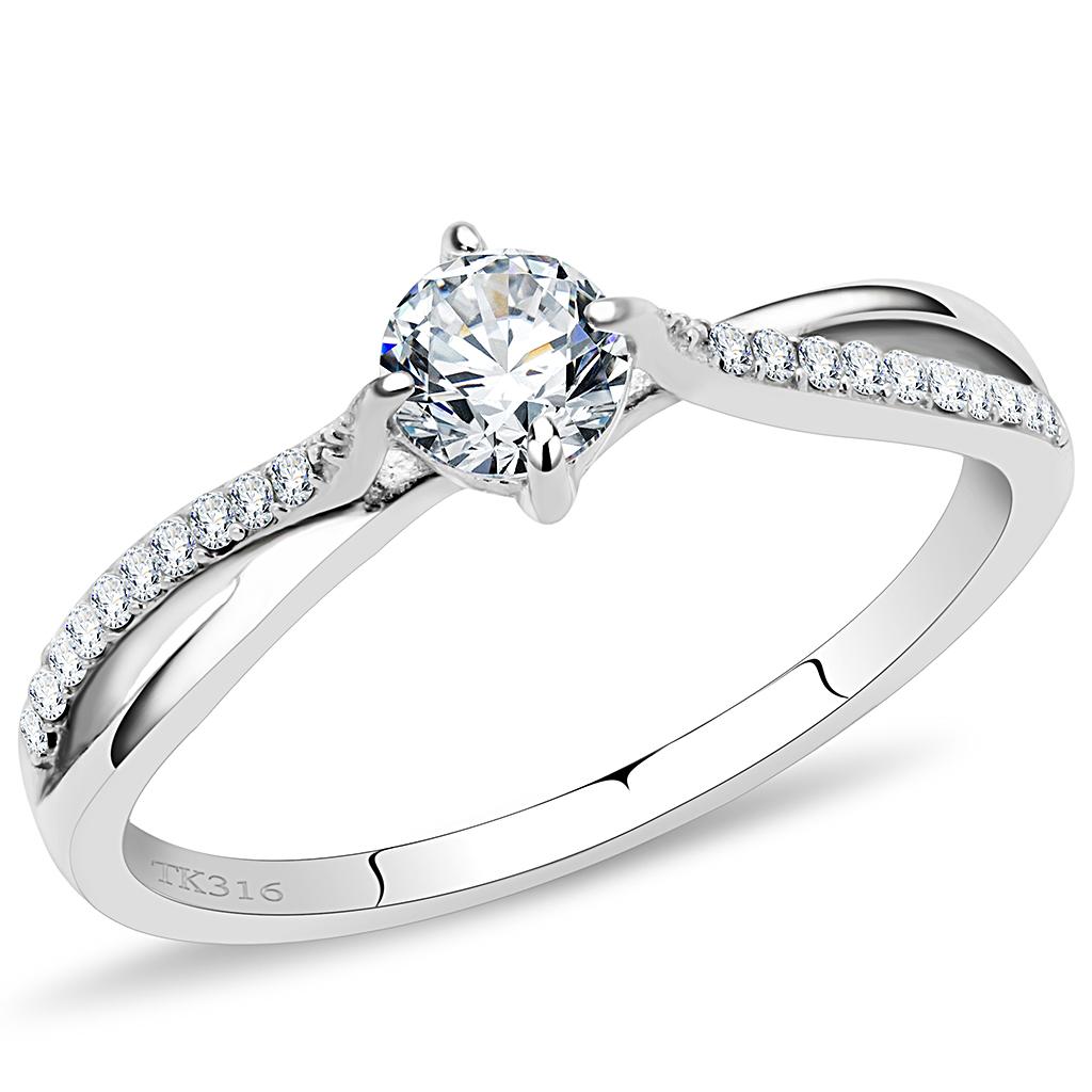 Elegant Women Stainless Steel Ring with clear round cubic zirconia stones, high-polished finish, perfect for any occasion.