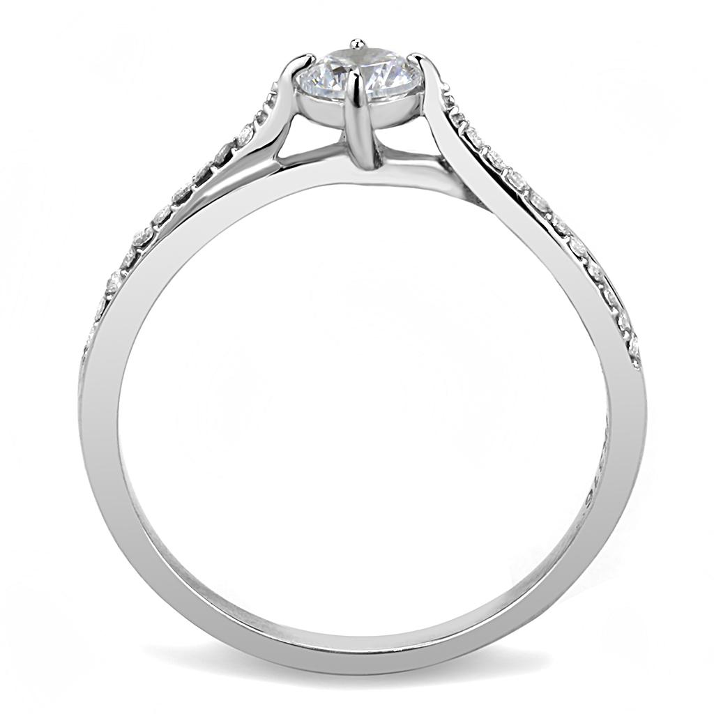 Elegant Women Stainless Steel Ring with clear round cubic zirconia stones, high-polished finish, perfect for any occasion.