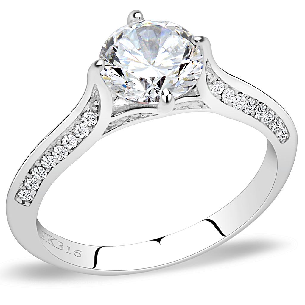 Elegant Women Stainless Steel Ring with Clear Cubic Zirconia, showcasing a high-polished finish and round stone design.