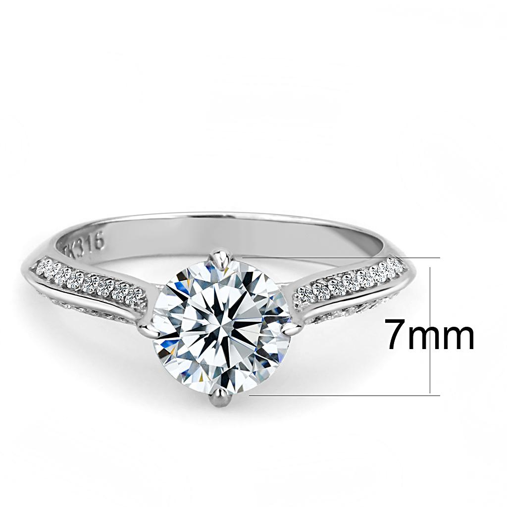 Elegant Women Stainless Steel Ring with Clear Cubic Zirconia, showcasing a high-polished finish and round stone design.