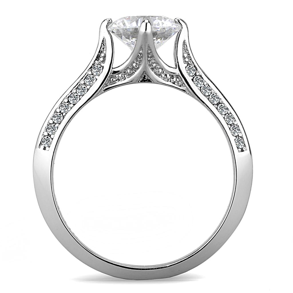 Elegant Women Stainless Steel Ring with Clear Cubic Zirconia, showcasing a high-polished finish and round stone design.