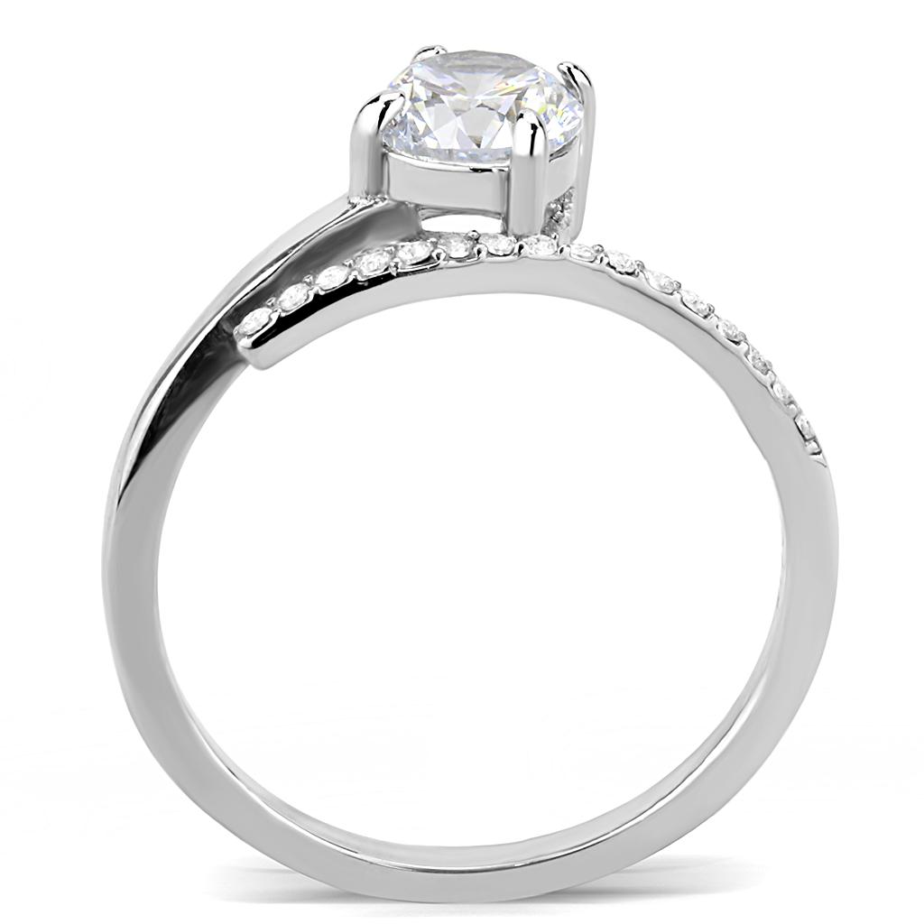 A stunning women's stainless steel ring featuring clear round cubic zirconia stones, showcasing a high-polished finish for a luxurious look.