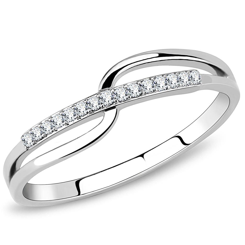 Elegant Women Stainless Steel Ring with Clear Cubic Zirconia Stones, high-polished finish, perfect for any occasion.