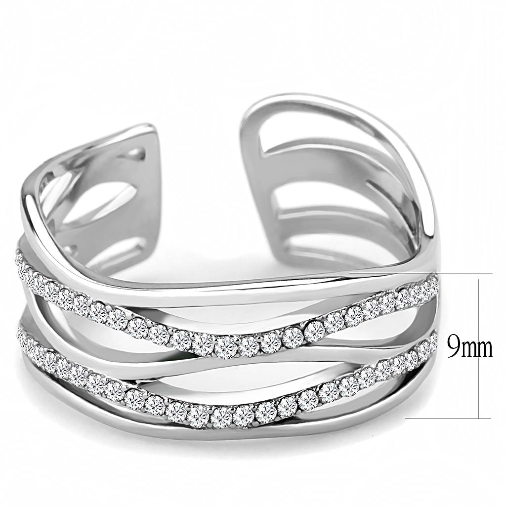 Women Stainless Steel Cubic Zirconia Ring DA047 with high-polished finish and clear stones, showcasing elegance and durability.