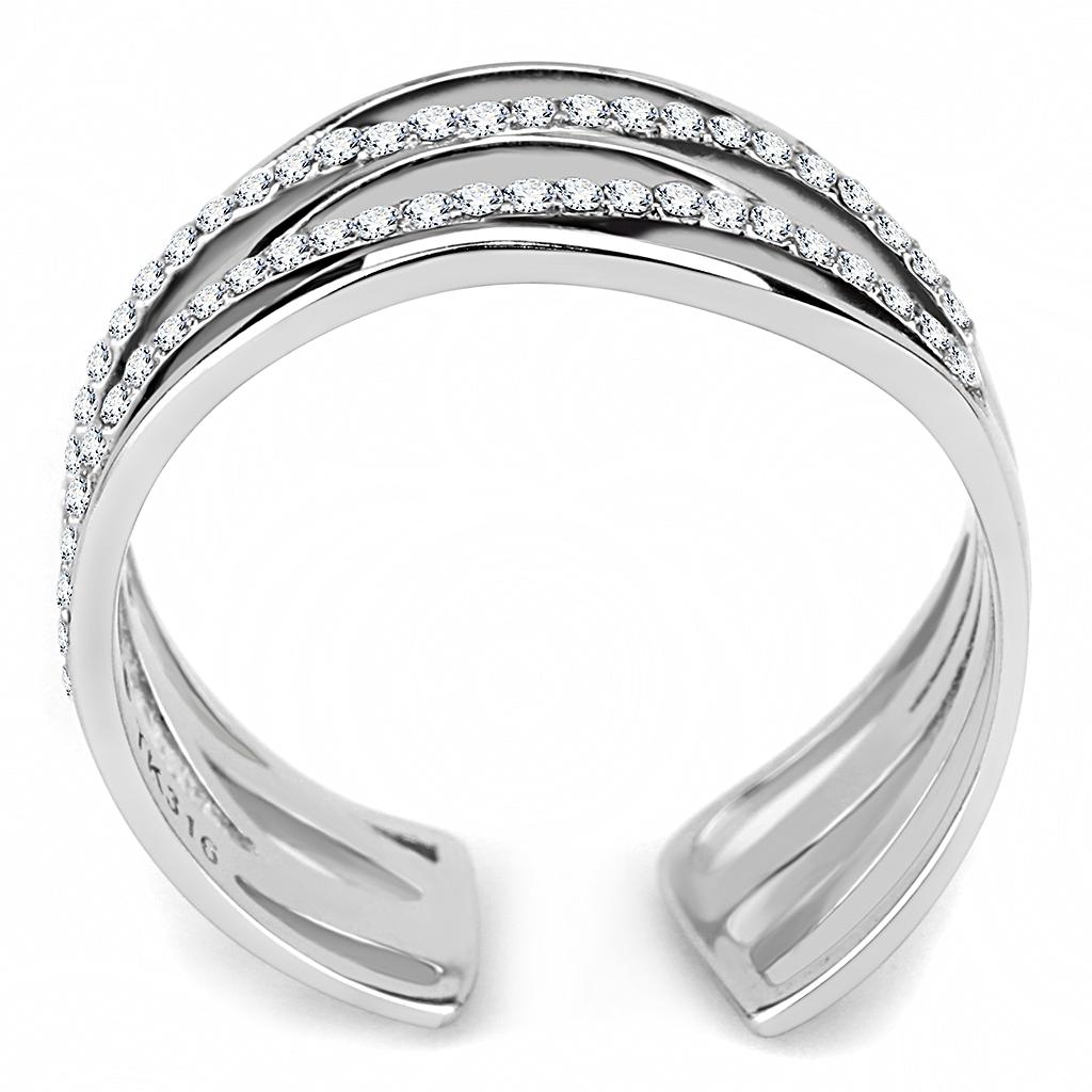 Women Stainless Steel Cubic Zirconia Ring DA047 with high-polished finish and clear stones, showcasing elegance and durability.