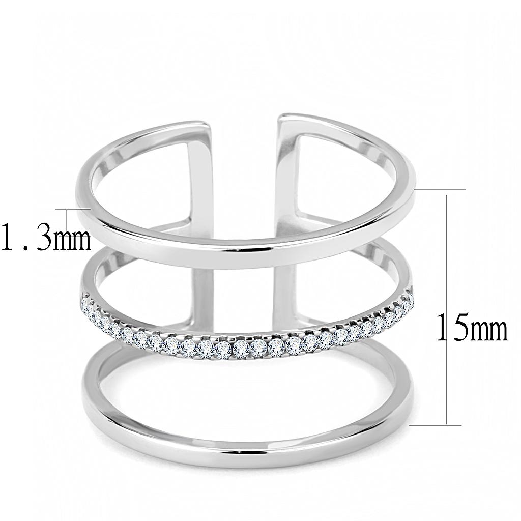 Elegant Women Stainless Steel Ring with Cubic Zirconia, high-polished finish, showcasing clear stones.