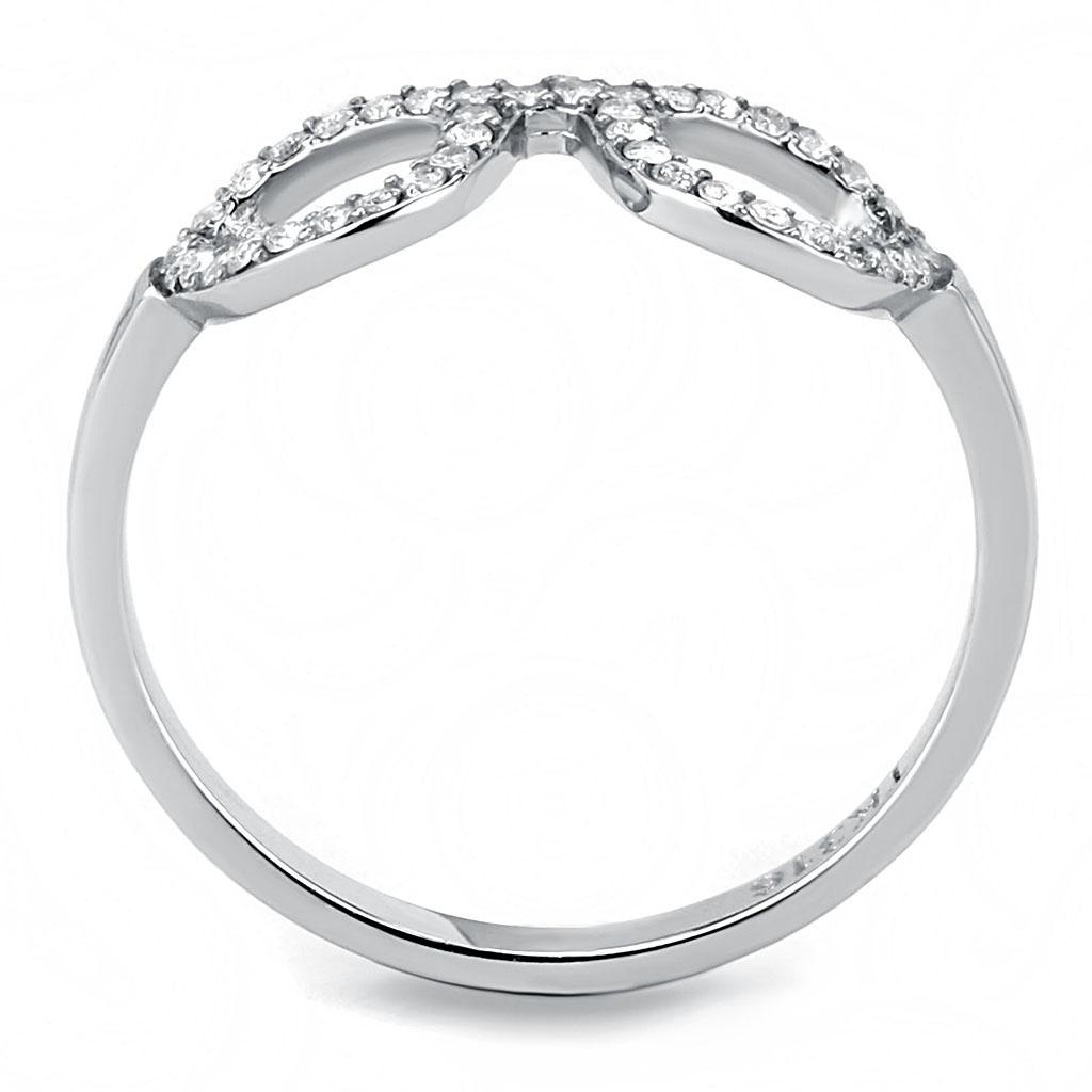 Elegant Women Stainless Steel Ring with Clear Cubic Zirconia, showcasing high polish finish.