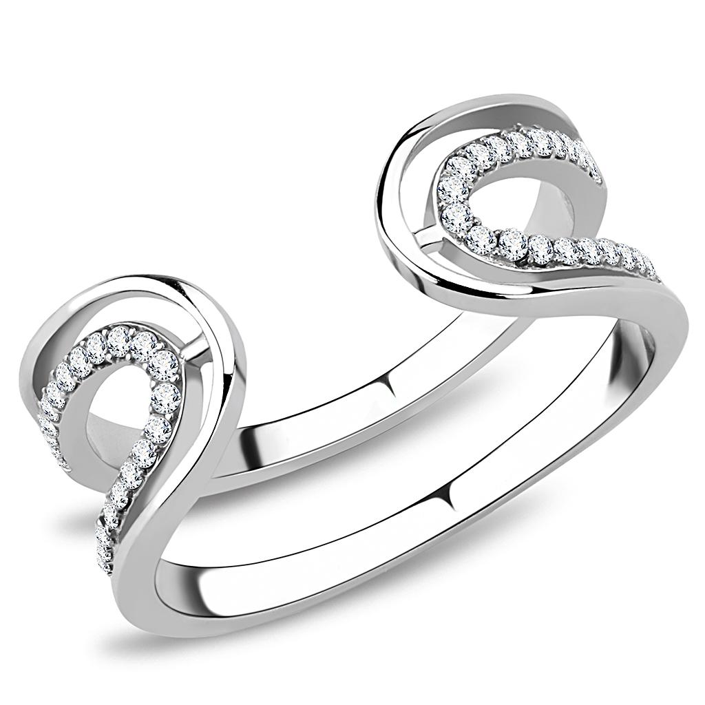 Elegant Women Stainless Steel Ring with clear cubic zirconia stones, showcasing a high-polished finish.