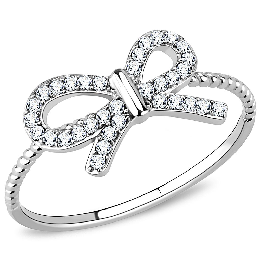 Elegant Women Stainless Steel Ring with clear cubic zirconia stones, high-polished finish, perfect for everyday wear.