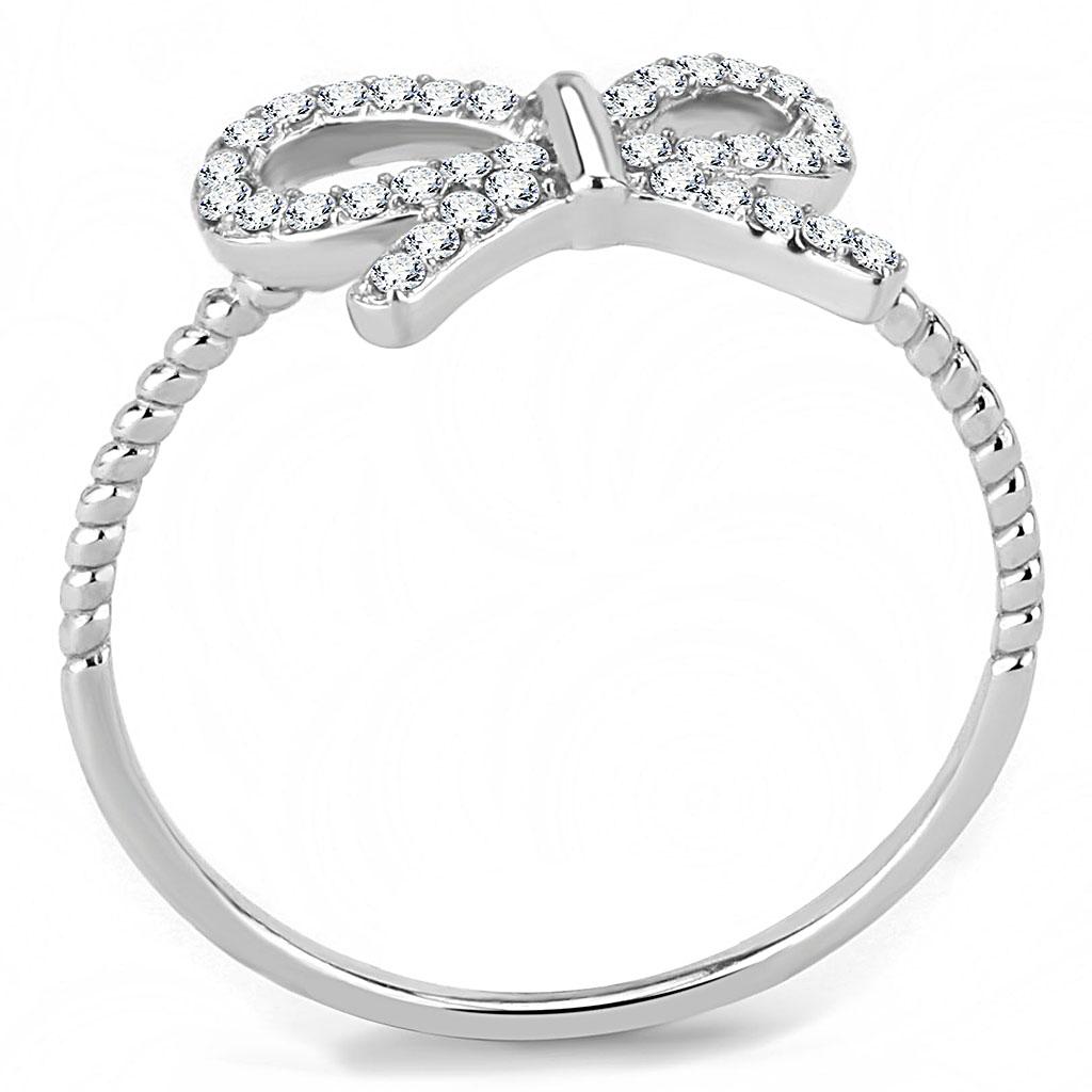 Elegant Women Stainless Steel Ring with clear cubic zirconia stones, high-polished finish, perfect for everyday wear.