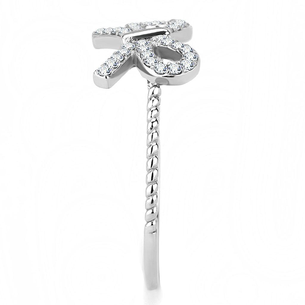 Elegant Women Stainless Steel Ring with clear cubic zirconia stones, high-polished finish, perfect for everyday wear.