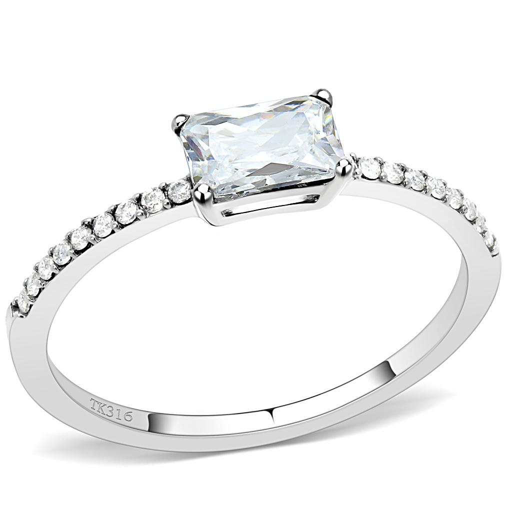 Women Stainless Steel Cubic Zirconia Ring with high-polished finish and clear cubic zirconia accents, showcasing elegance and durability.