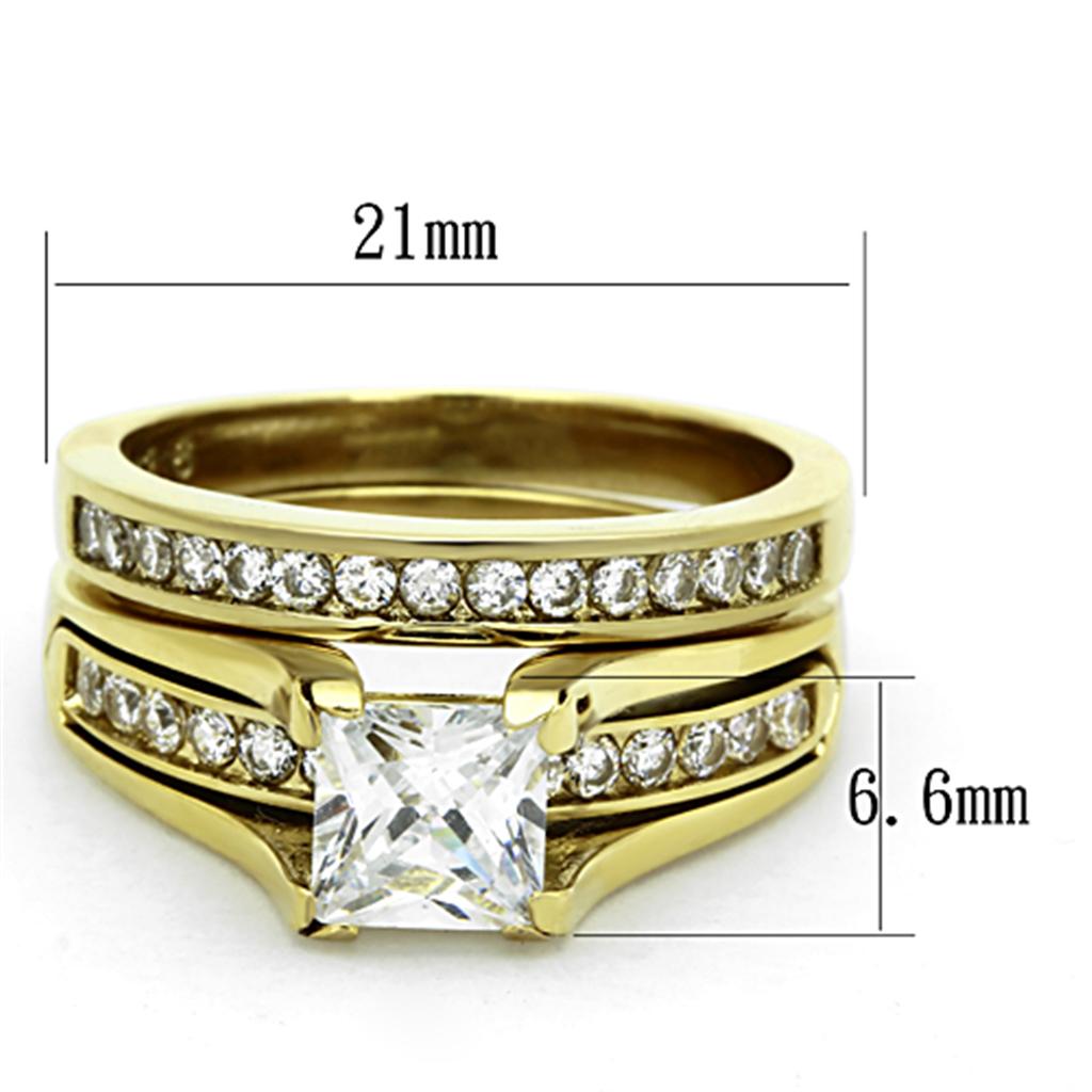 Elegant Women Stainless Steel Ring with Cubic Zirconia, featuring a square design and IP gold ion plating.