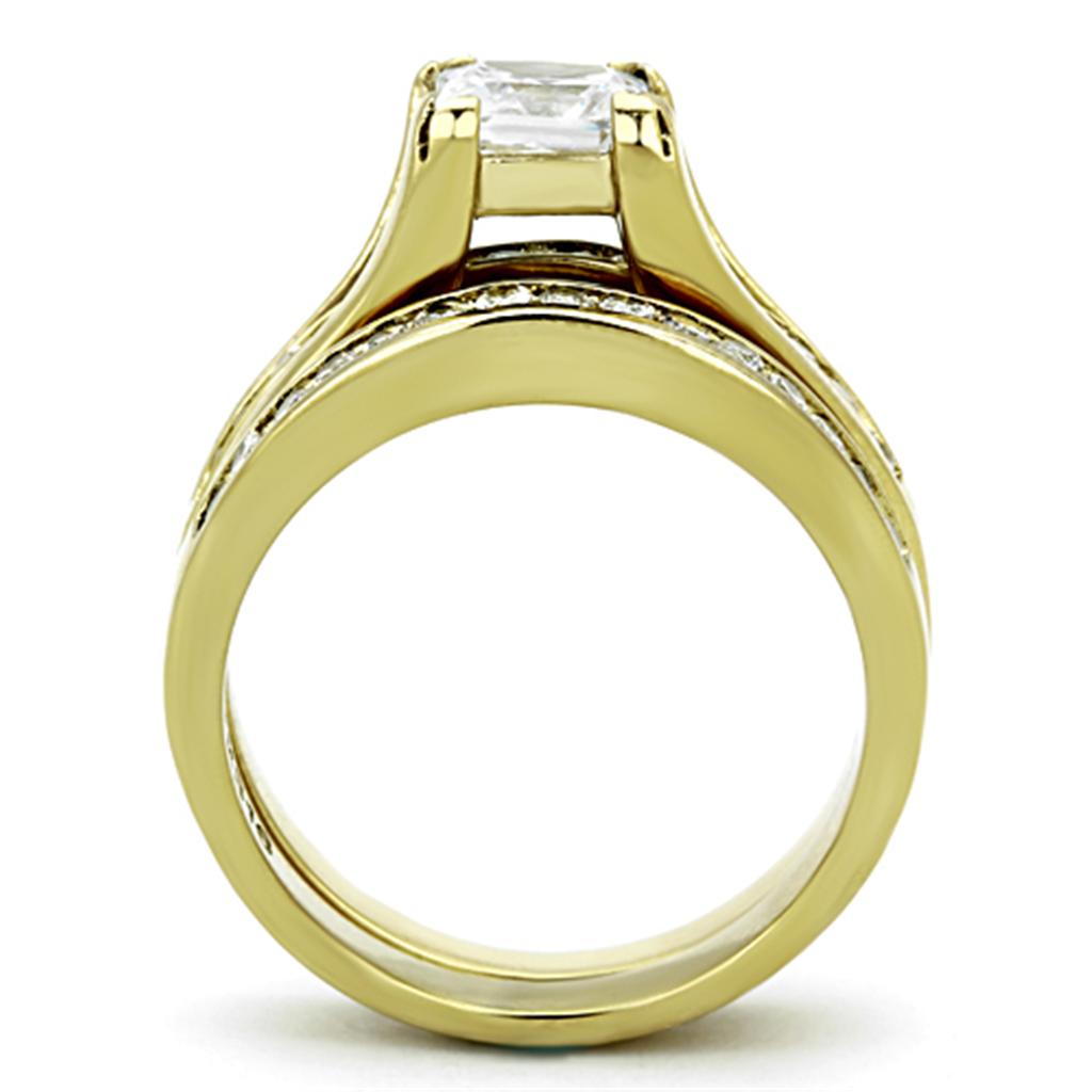 Elegant Women Stainless Steel Ring with Cubic Zirconia, featuring a square design and IP gold ion plating.