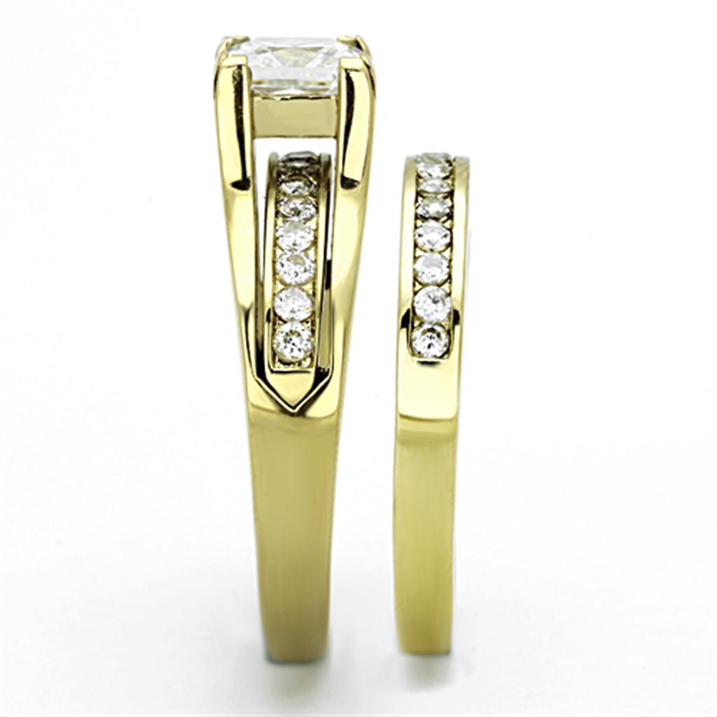 Elegant Women Stainless Steel Ring with Cubic Zirconia, featuring a square design and IP gold ion plating.