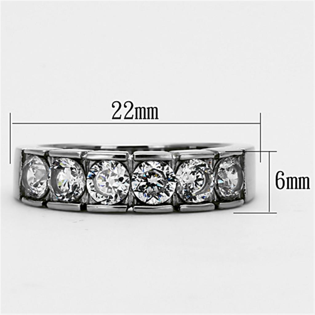 Elegant Women Stainless Steel Ring with Cubic Zirconia stones, featuring a high polished finish and a round design.