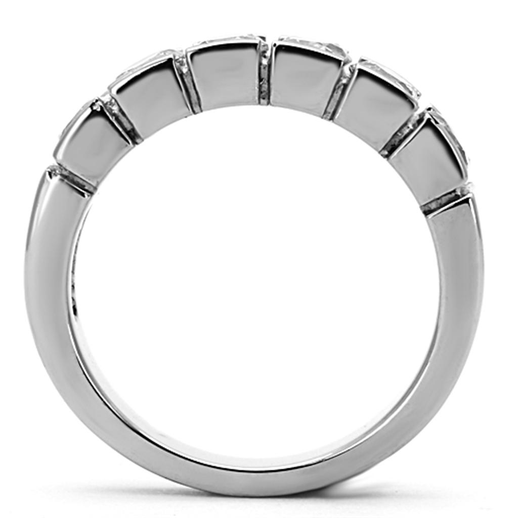 Elegant Women Stainless Steel Ring with Cubic Zirconia stones, featuring a high polished finish and a round design.