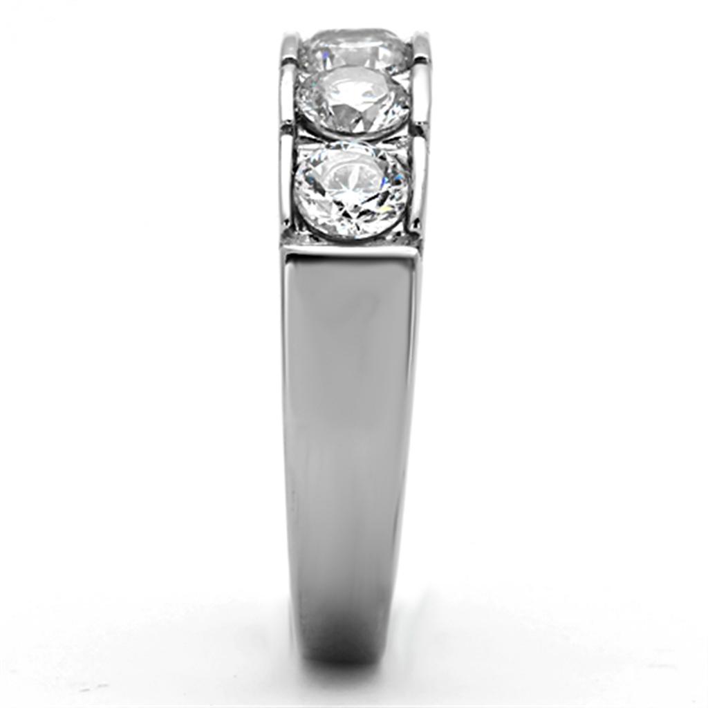 Elegant Women Stainless Steel Ring with Cubic Zirconia stones, featuring a high polished finish and a round design.