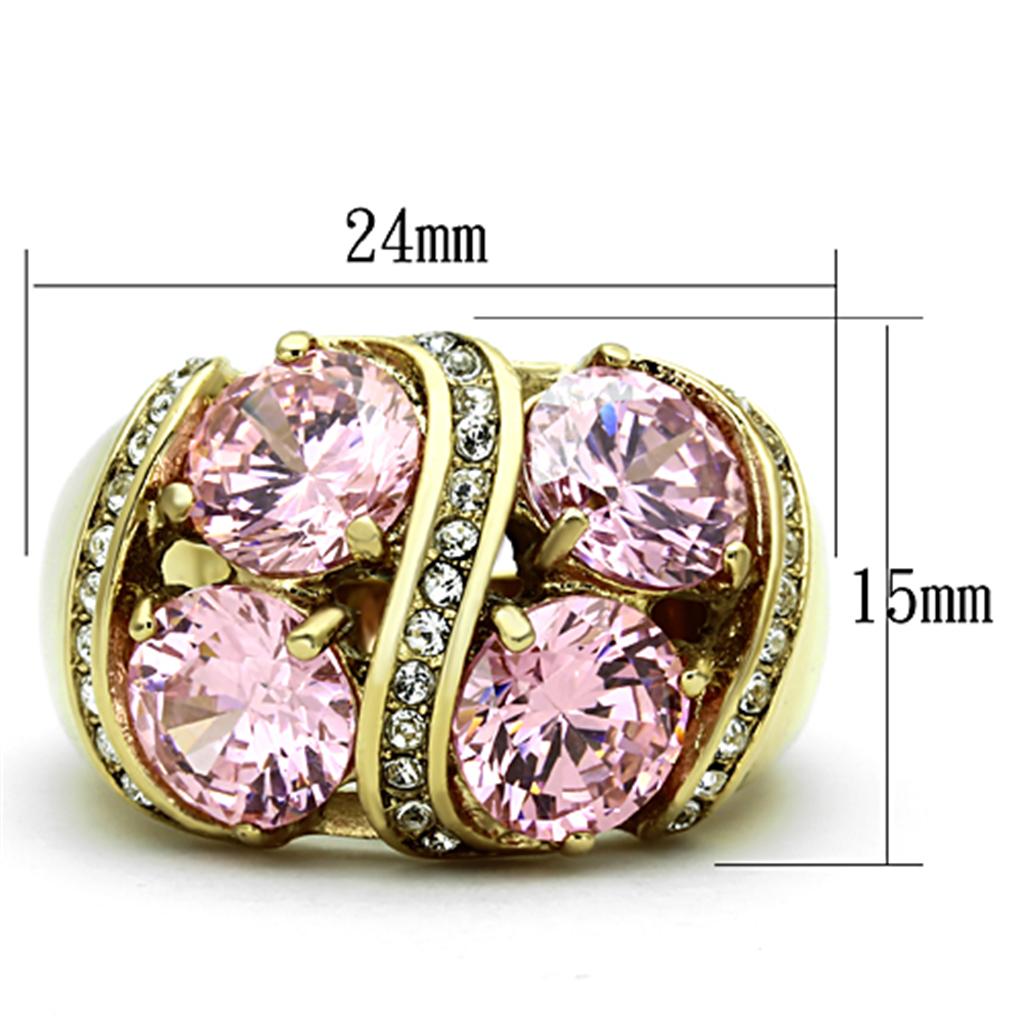 Women Stainless Steel Cubic Zirconia Ring in rose gold with sparkling stones, showcasing elegance and durability.