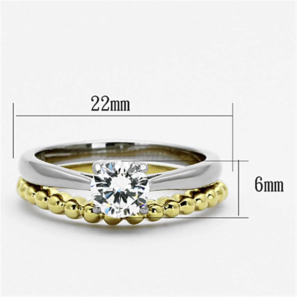 Elegant women stainless steel ring with cubic zirconia, featuring a two-tone IP gold design.