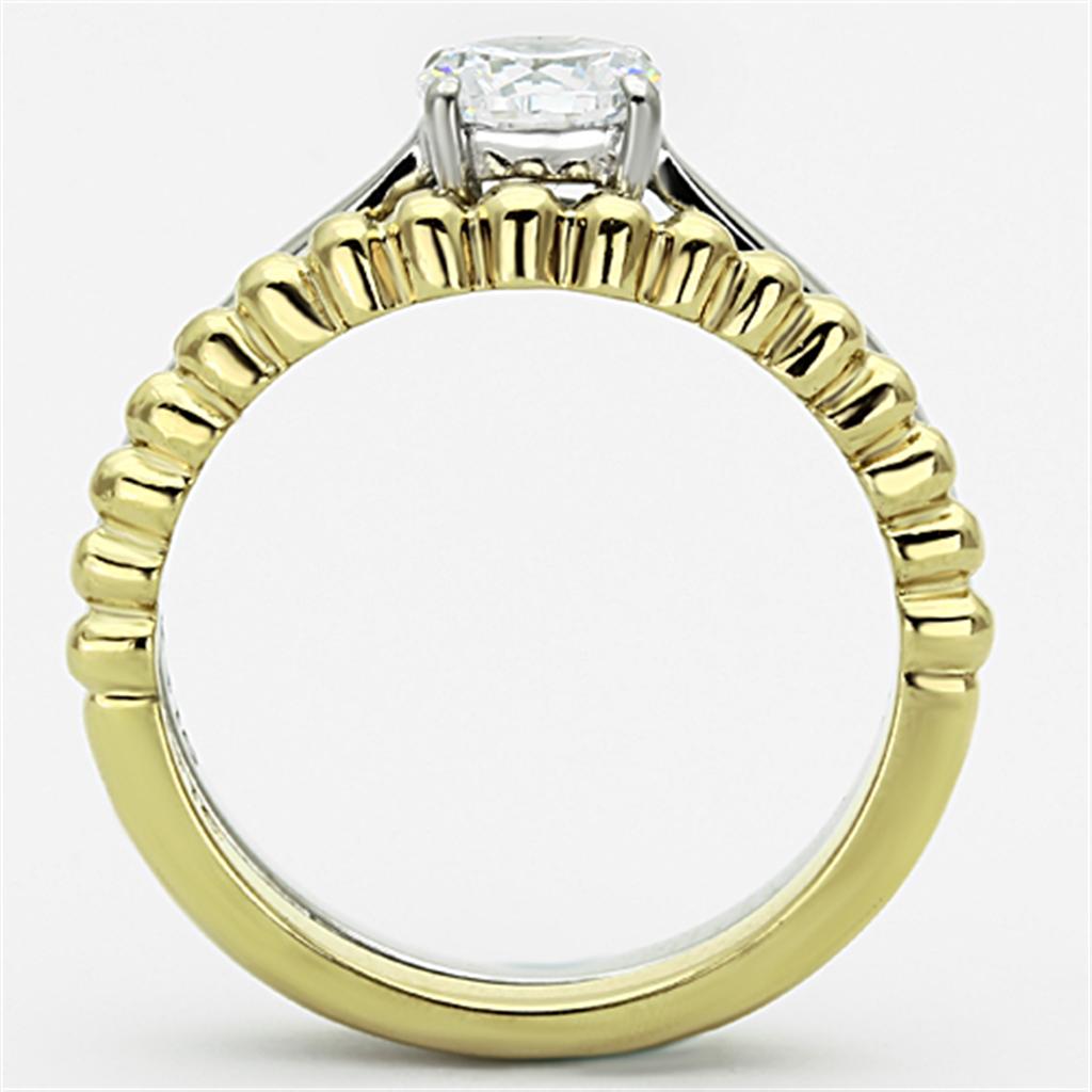 Elegant women stainless steel ring with cubic zirconia, featuring a two-tone IP gold design.