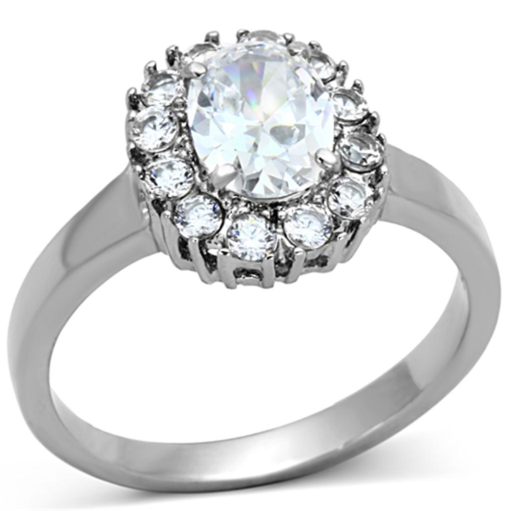 Women Stainless Steel Cubic Zirconia Ring TK1223 featuring high-polished finish and clear cubic zirconia stones.