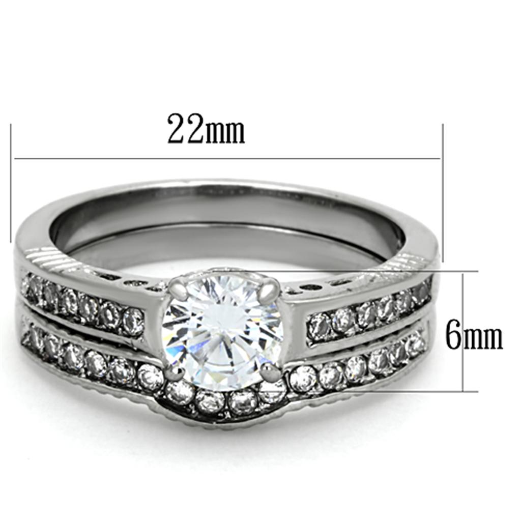 Elegant Women Stainless Steel Ring with Clear Cubic Zirconia, showcasing a high-polished finish and sparkling stones.