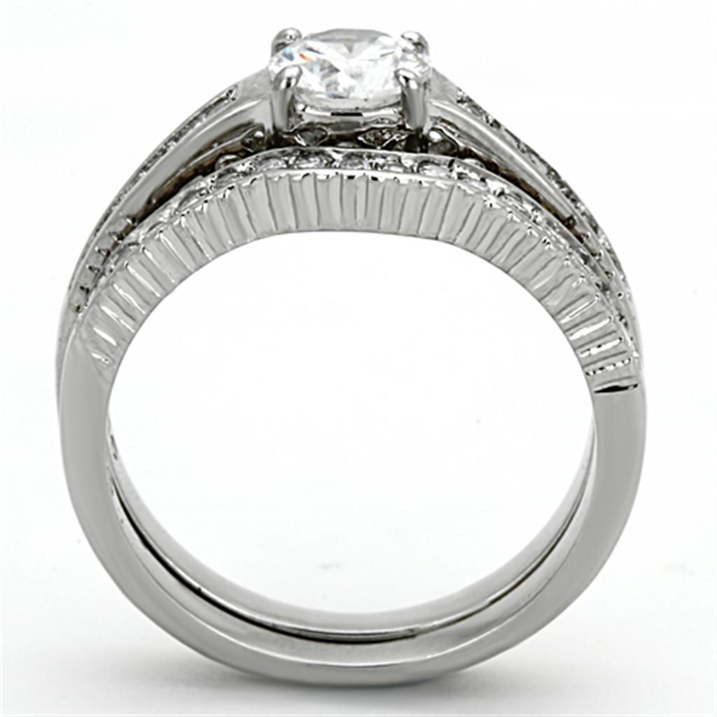 Elegant Women Stainless Steel Ring with Clear Cubic Zirconia, showcasing a high-polished finish and sparkling stones.