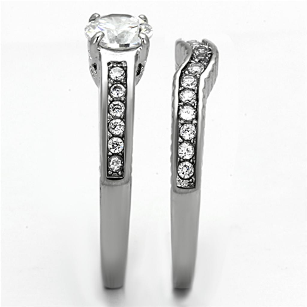 Elegant Women Stainless Steel Ring with Clear Cubic Zirconia, showcasing a high-polished finish and sparkling stones.