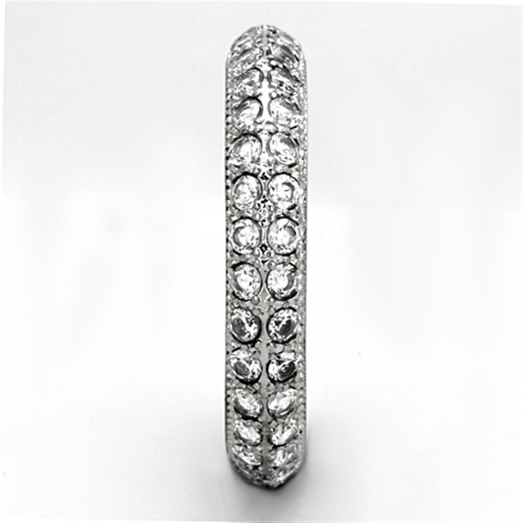 Elegant Women Stainless Steel Ring with Clear Cubic Zirconia Stones, high-polished finish, showcasing its brilliance and design.