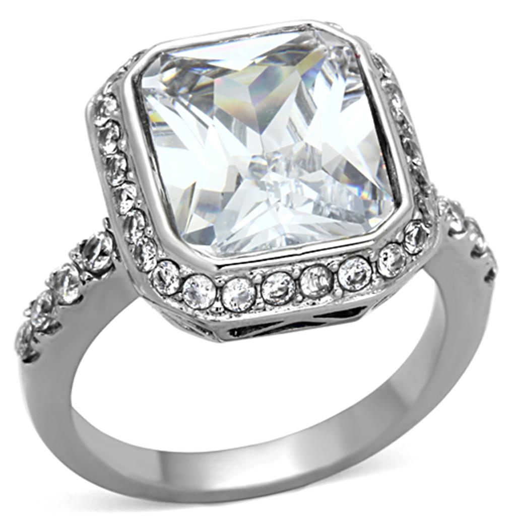 Elegant Women Stainless Steel Ring with Clear Cubic Zirconia Stones, high-polished finish, perfect for any occasion.