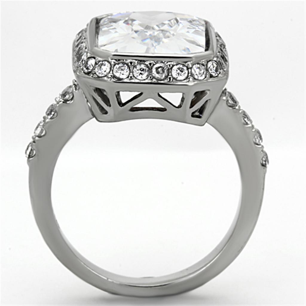 Elegant Women Stainless Steel Ring with Clear Cubic Zirconia Stones, high-polished finish, perfect for any occasion.