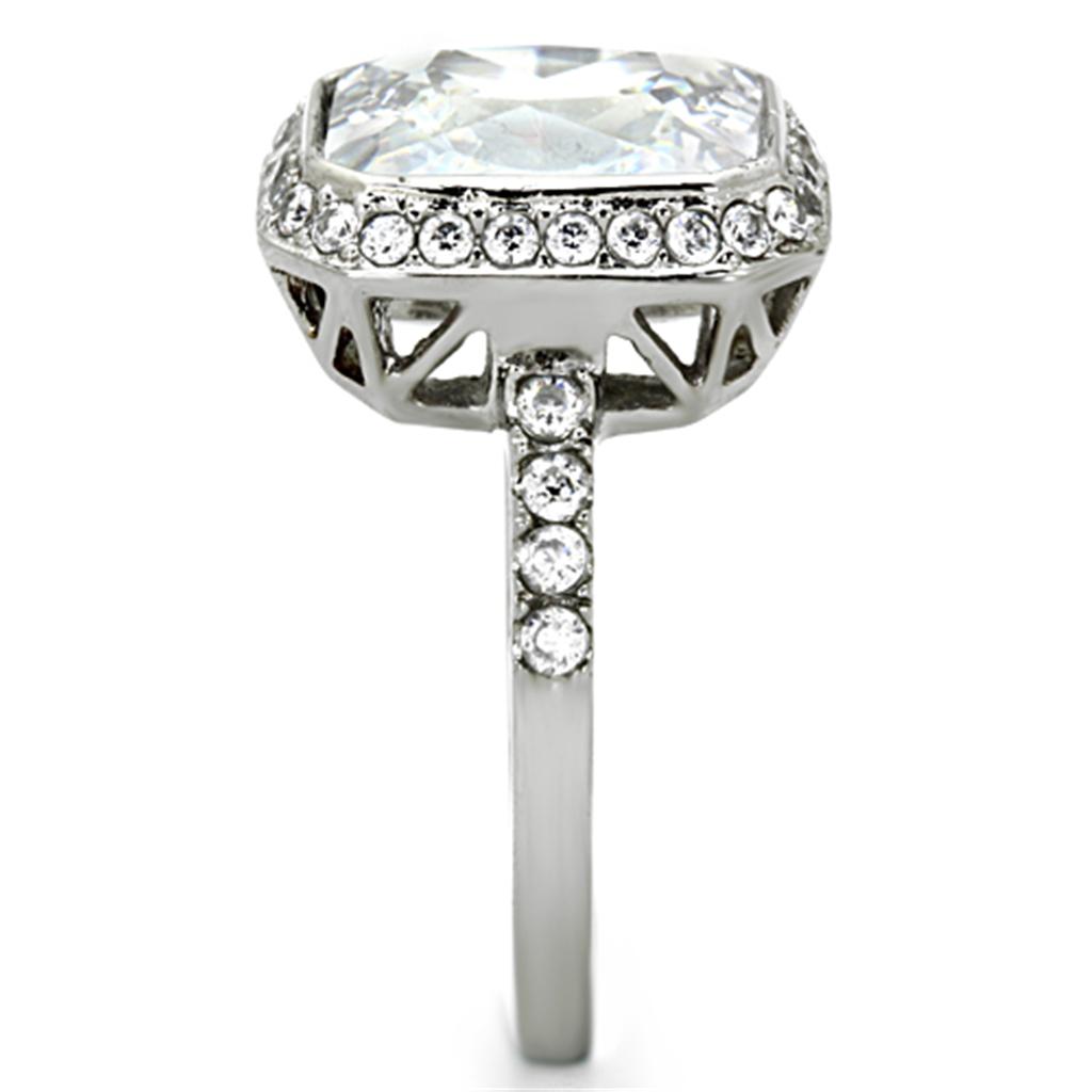 Elegant Women Stainless Steel Ring with Clear Cubic Zirconia Stones, high-polished finish, perfect for any occasion.