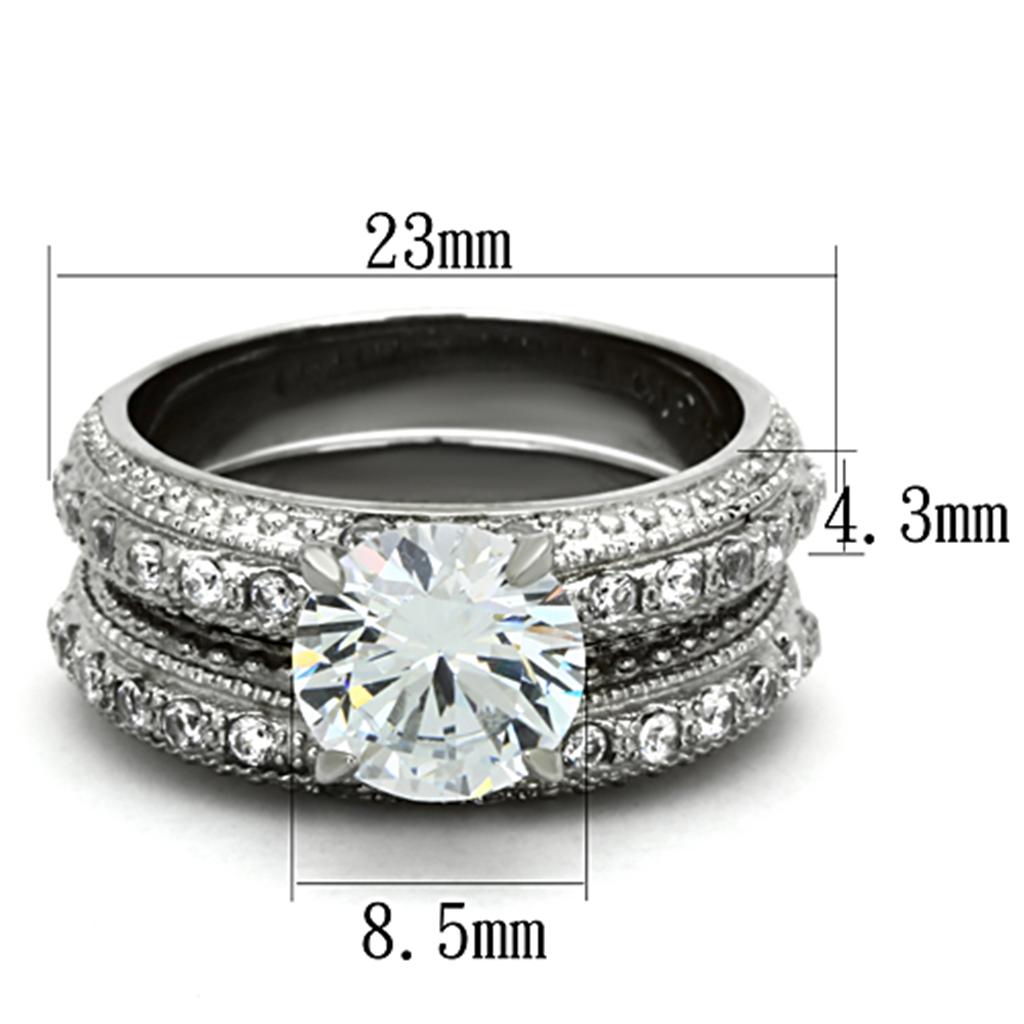 Women Stainless Steel Ring with Clear Cubic Zirconia, high-polished finish, elegant design.