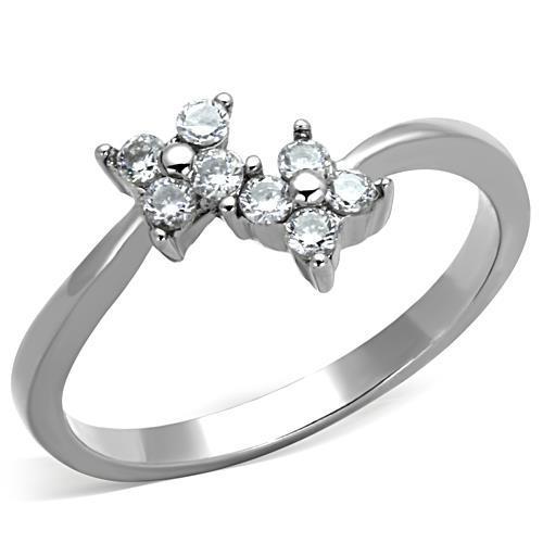 Elegant Women Stainless Steel Ring with clear cubic zirconia stones, high-polished finish, perfect for everyday wear.