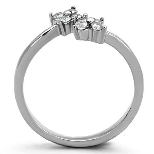 Elegant Women Stainless Steel Ring with clear cubic zirconia stones, high-polished finish, perfect for everyday wear.