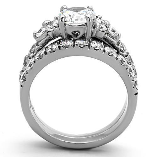 Elegant Women Stainless Steel Ring with Clear Cubic Zirconia Stones in Round Shape, High-polished Finish