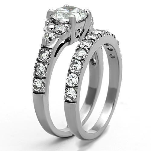 Elegant Women Stainless Steel Ring with Clear Cubic Zirconia Stones in Round Shape, High-polished Finish