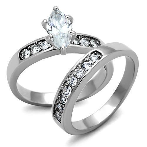 Elegant Women Stainless Steel Ring with Clear Cubic Zirconia, high-polished finish, showcasing its stunning design.