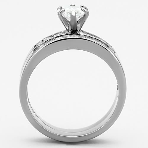 Elegant Women Stainless Steel Ring with Clear Cubic Zirconia, high-polished finish, showcasing its stunning design.